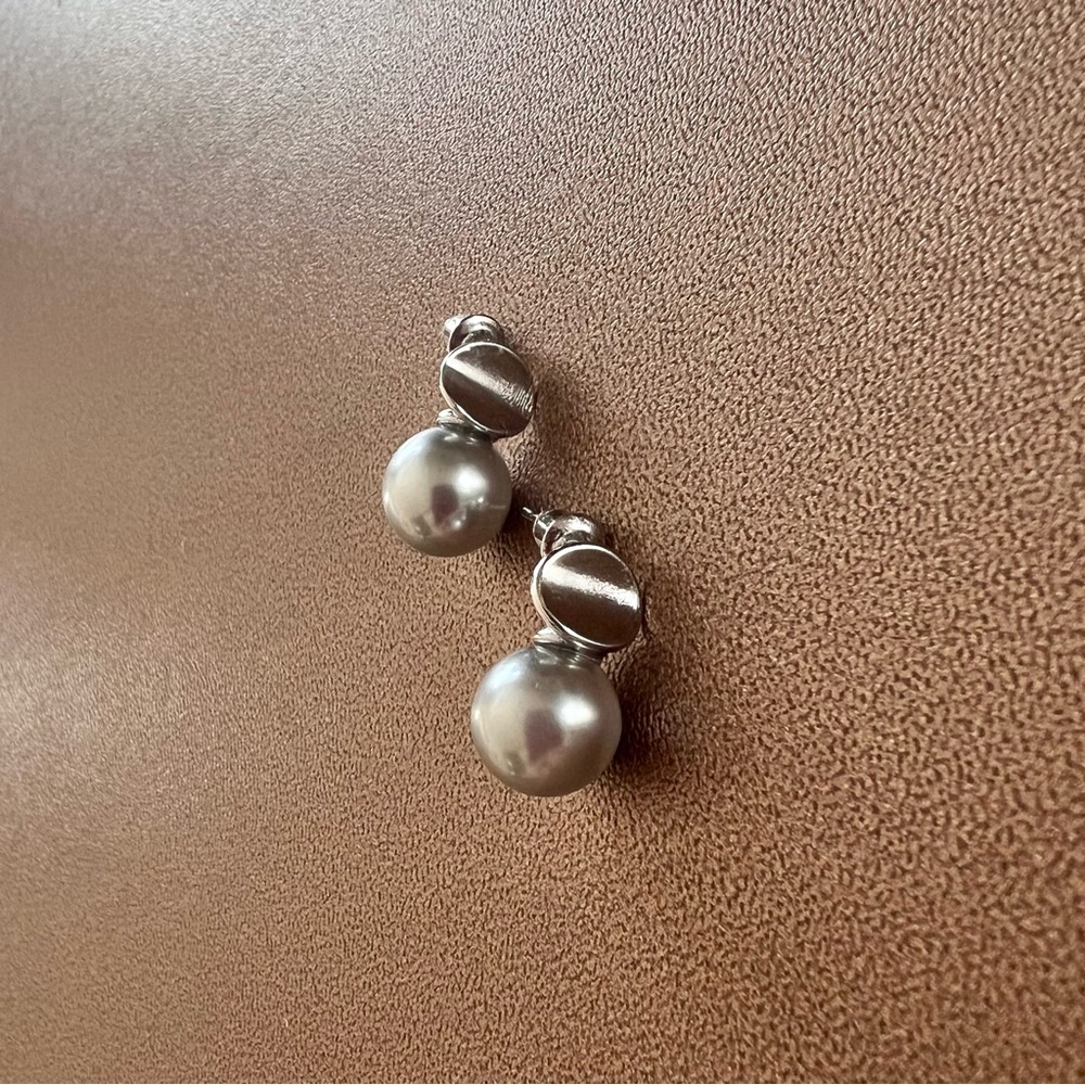 Gray Pearl Earrings – Silver-Tone Post Back Dangle Earrings
